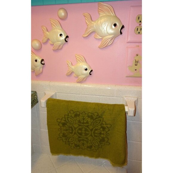 Vintage Sears Reversable Green Brocade Hand Towel 1960s bathroom mcm retro decor - Picture 1 of 10